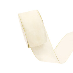 Ivory Sheer Organza Ribbon with Gold Edge - 38mm x 25M