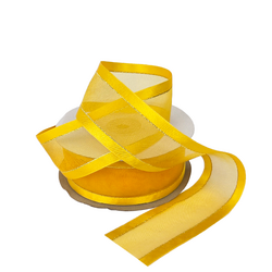 Gold Satin Edge Sheer Organza With Gold Trim Ribbon - 38mm x 25M