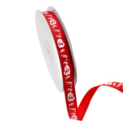 Red Grosgrain Christmas Ribbon with Santa Ho Ho Ho 12mm x 25M