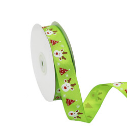 Green Grosgrain Christmas Reindeer Ribbon - 24mm x 25M