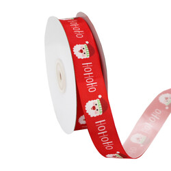Red Grosgrain Christmas Ribbon with Santa and Ho Ho Ho - 24mm x 25M