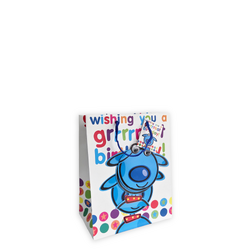 Medium Birthday Gift Bag – “Great Birthday” Blue Dog with Googly Eyes