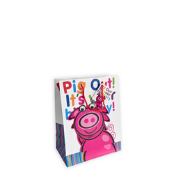 Medium Birthday Gift Bag – “Pig Out!” Cheeky Pig with Googly Eyes
