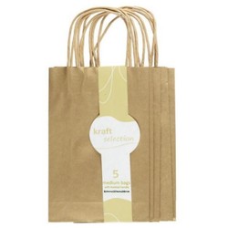 Medium Kraft Gift Bags - 5 Pack Metallic Gold