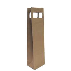 Kraft Bags - Premium Die Cut Kraft Brown Single Wine Bottle Gift Bag