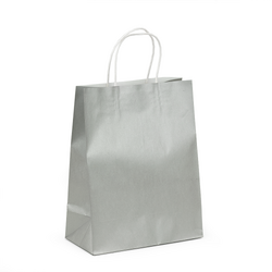 Kraft Bags - Medium - Metallic Silver - White Handles
