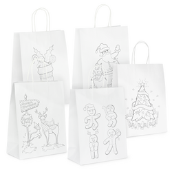 Kraft Bags - Colouring Christmas Assortment - Medium - White
