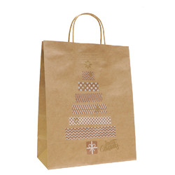 Kraft Bags - Metallic Present Tree - Medium - Brown