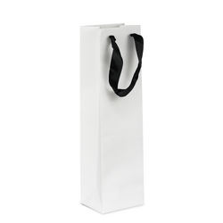Kraft Bags - Premium White Single Wine Bottle Gift Bag - Black Handles