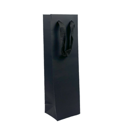 Kraft Bags - Premium Black Art Card Single Wine Bottle Gift Bag - Black Paper Handles
