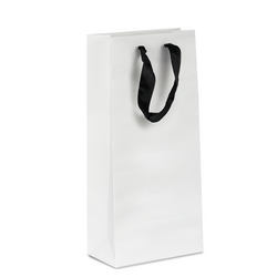 Kraft Bags - Premium White Double Wine Bottle Gift Bag - Black Ribbon Handles