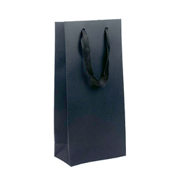 Kraft Bags - Premium Black Art Card Double Wine Bottle Gift Bag - Black Paper Handles