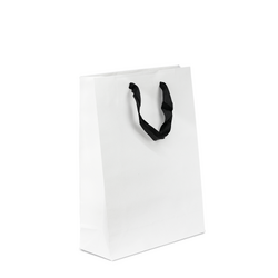 Kraft Bags - Premium White Medium Gift Bag - Black Ribbon Handles