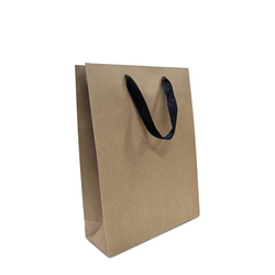 Kraft Bags - Premium Kraft Brown Medium Gift Bag - Black Ribbon Handles