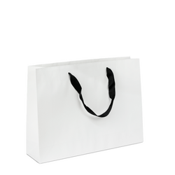 Kraft Bags - Premium White Medium Boutique Gift Bag - Black Ribbon Handles