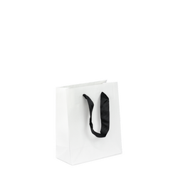 Kraft Bags - Premium White Small Mini Gift Bag - Black Handles