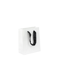 Kraft Bags - Premium White Small Mini Gift Bag - Black Ribbon Handles