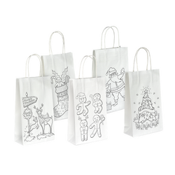Kraft Bags - Colouring Christmas Assortment - Small - White