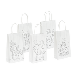 Kraft Bags - Colouring Christmas Assortment - Small - White
