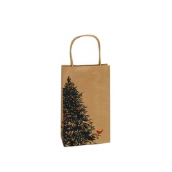 Kraft Bags - Christmas Tree Robin - Small - Brown