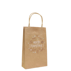 Kraft Bags - Metallic Merry Christmas Wreath - Small - Brown
