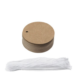 Gift Tags - 5cm Round Circle - 50pk - Kraft Brown