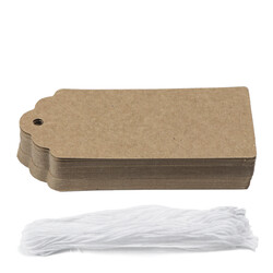 Gift Tags Scalloped Shape - 4 x 9cm - 50pk - Kraft Brown