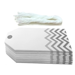 Gift Tags - 5x11cm - 50pk - Chevron - Grey