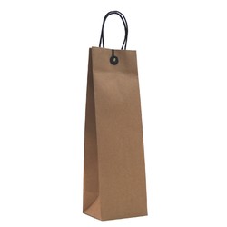 Kraft Bags - Premium Kraft Brown Single Wine Bottle Gift Bag - Cotton String & Button Closure