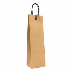 Kraft Bags - Premium Kraft Brown Single Wine Bottle Gift Bag - Cotton String & Button Closure 