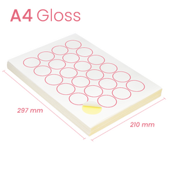 100 x 24 Round 40mm Circle Labels - A4 Gloss White Self-Adhesive Stickers Laser Inkjet Print Paper 4x6