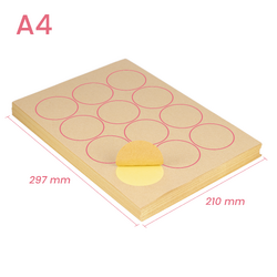 100 x 12 Round 60mm Circle Labels - A4 Brown Kraft Self-Adhesive Stickers Laser Inkjet Print Paper 4x6