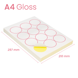 100 x 12 Round 60mm Circle Labels - A4 White Gloss Self-Adhesive Stickers Laser Inkjet Print Paper 4x6