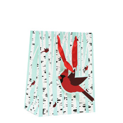 Christmas Bags - Robin In Trees with Glitter and Satin Handles - Small - Medium