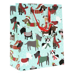 Christmas Bags - Cute Dogs with Glitter and Satin Handles - Medium to Large