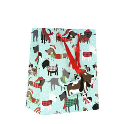Christmas Bags - Cute Dogs with Glitter and Satin Handles - Small - Medium