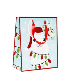 Christmas Bags - Lama with Glitter and Satin Handles - Small - Medium