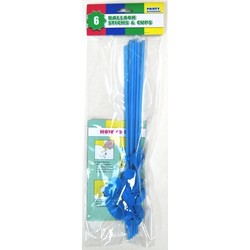 6 x Balloon Stick & Cup - 30cm - Light Blue