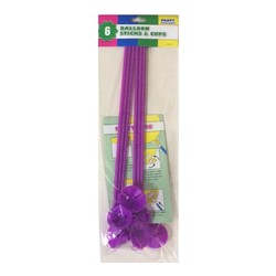 6 x Balloon Stick & Cup - 30cm - Purple