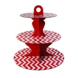 3 Tier Cup Cake Stand - Reversible Design - Red