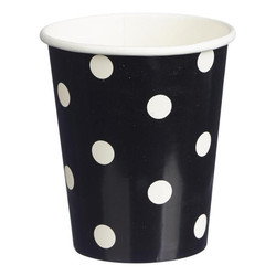Paper Cups 265ml - 16pc - Black Dots