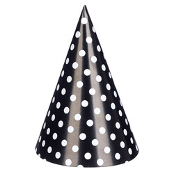 Paper Party Hats - 6pcs - Black Dots
