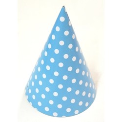 10 x DIY Paper Party Hats - Light Blue Polka Dots