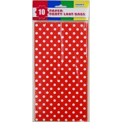 10 x Party Paper Loot Bags - Red Polka Dots