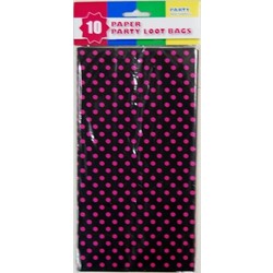10 x Party Paper Loot Bags - Pink Dots on Black