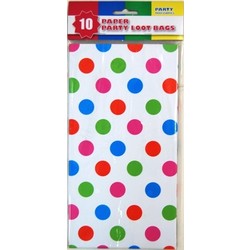 10 x Party Paper Loot Bags - Multi Spots White