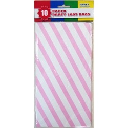 10 x Party Paper Loot Bags - Pink Stripes