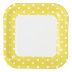 23cm Square Paper Plates - 8pc - Yellow