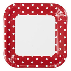 23cm Square Paper Plates - 8pc - Red
