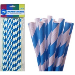 20 x Paper Drinking Straws Pk - Blue Stripes
